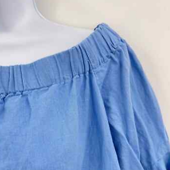 Zara Dress Linen Cotton Blend Blue Off the Shoulder Bell Sleeve Coastal Size M - Picture 3 of 6